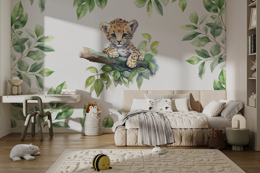 Cachorro entre ramas verdes — interior 2