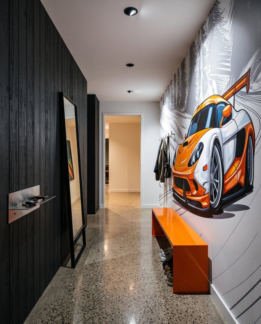 Deportivo naranja en curva — interior 5