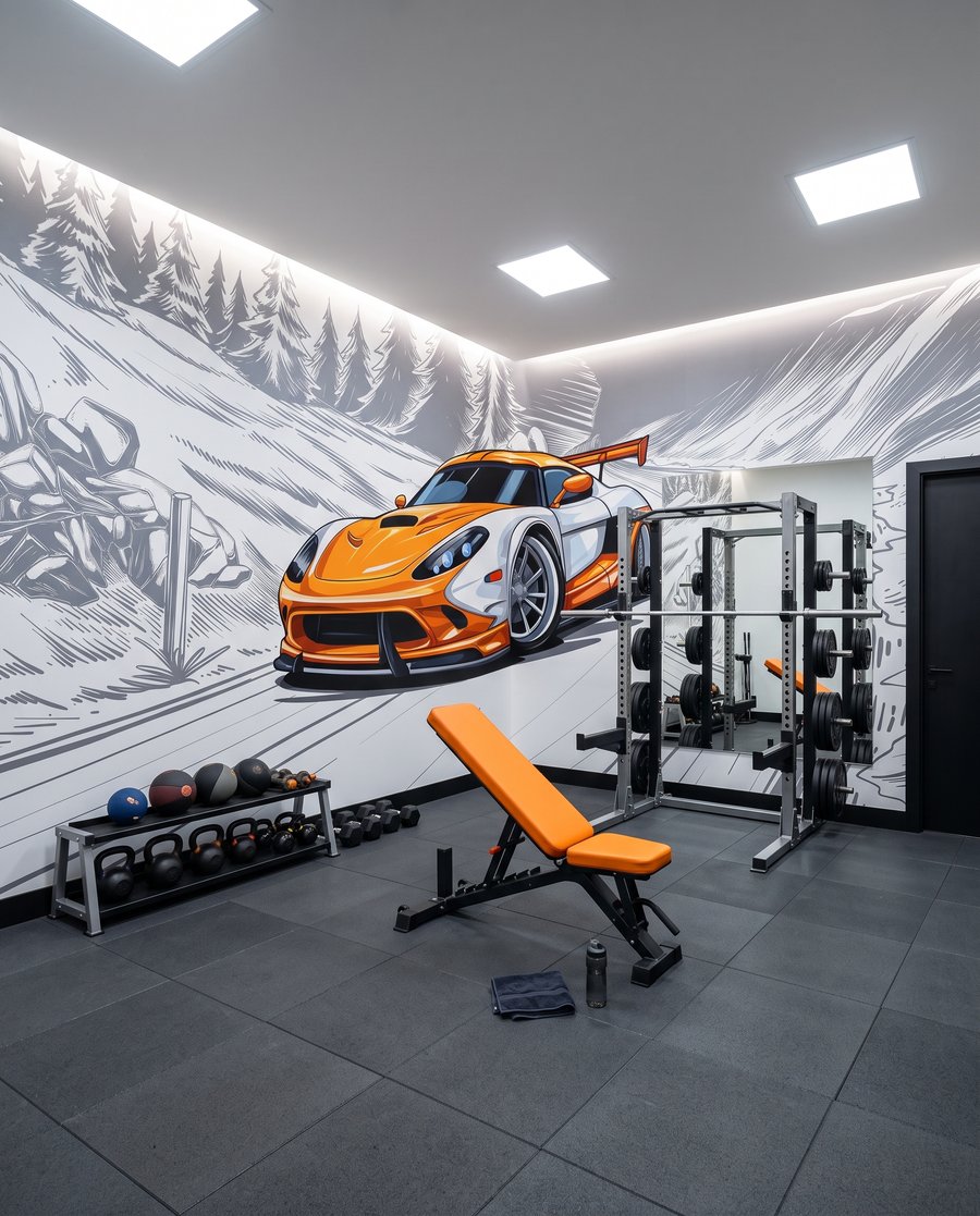 Deportivo naranja en curva — interior 6