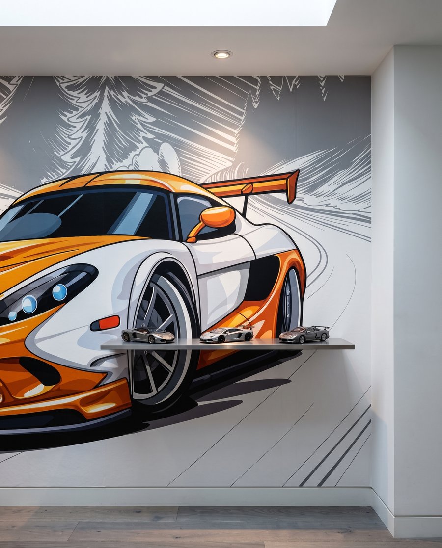 Deportivo naranja en curva — interior 7