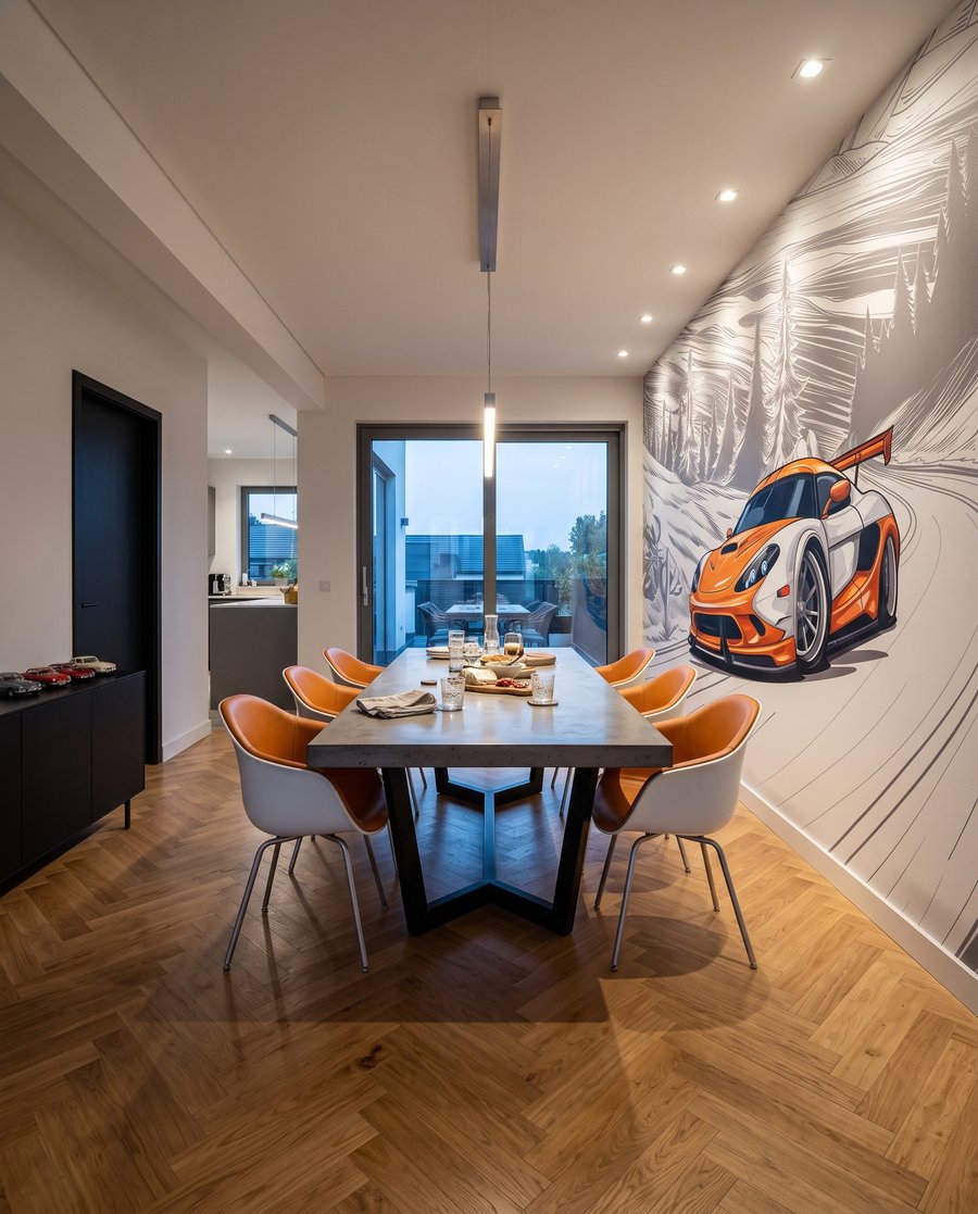 Deportivo naranja en curva — interior 8
