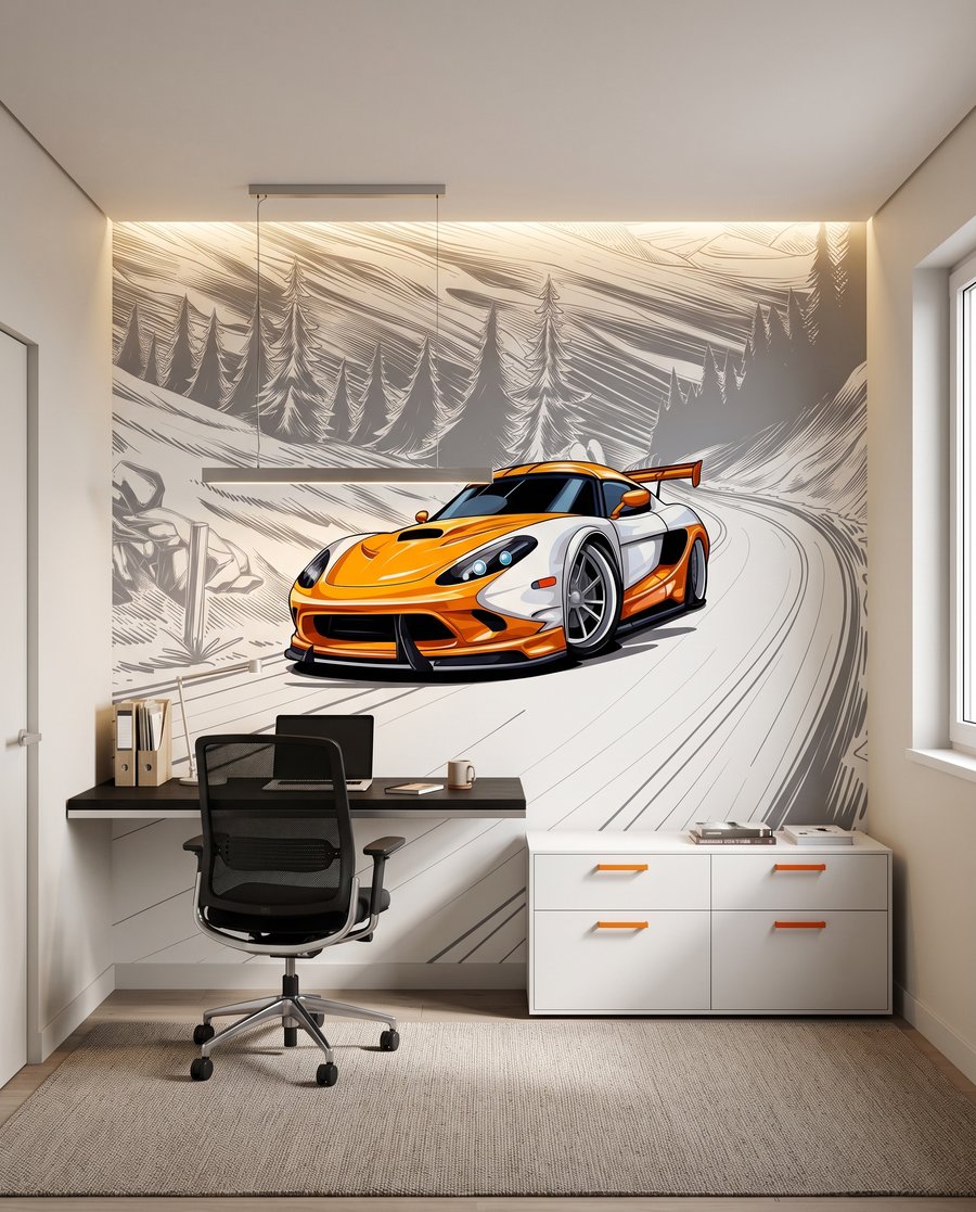 Deportivo naranja en curva — interior 9