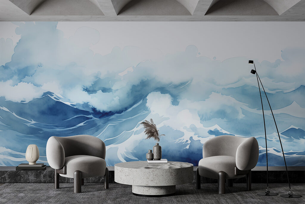 Olas azules en acuarela — interior 1