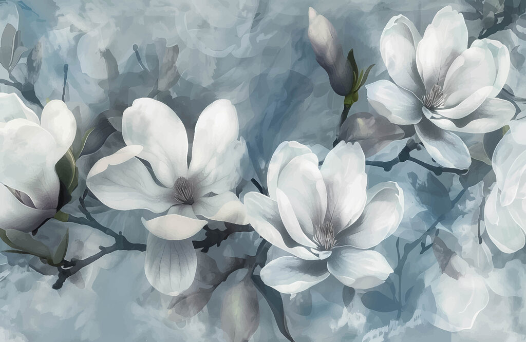 Magnolia blanca en capas — diseño completo
