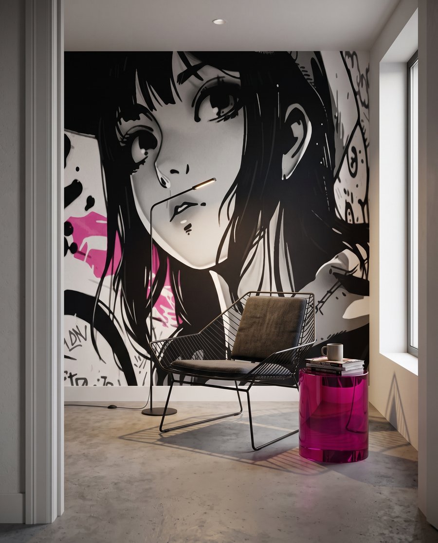 Chica entre signos negros — interior 4
