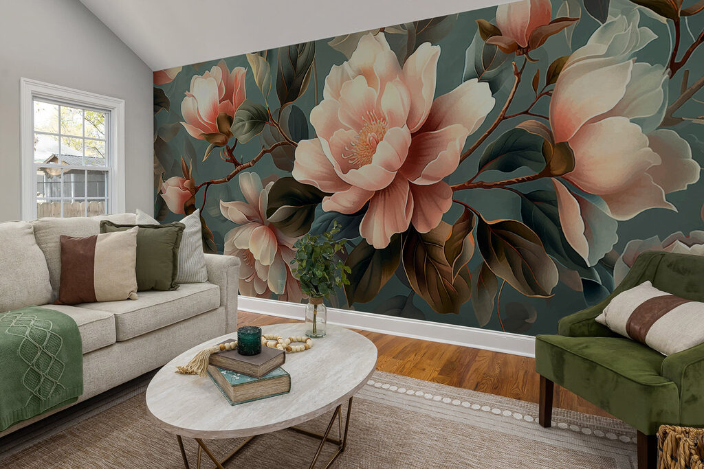 Magnolias sobre verde apagado — interior 1