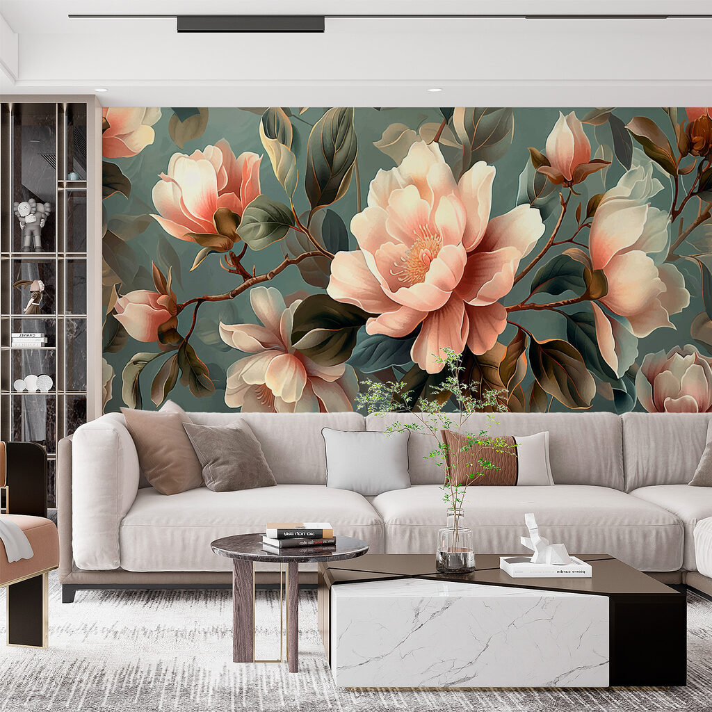Magnolias sobre verde apagado — interior 3
