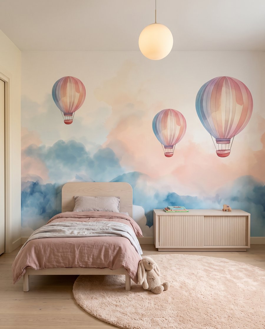 Tres globos sobre nubes — interior 2
