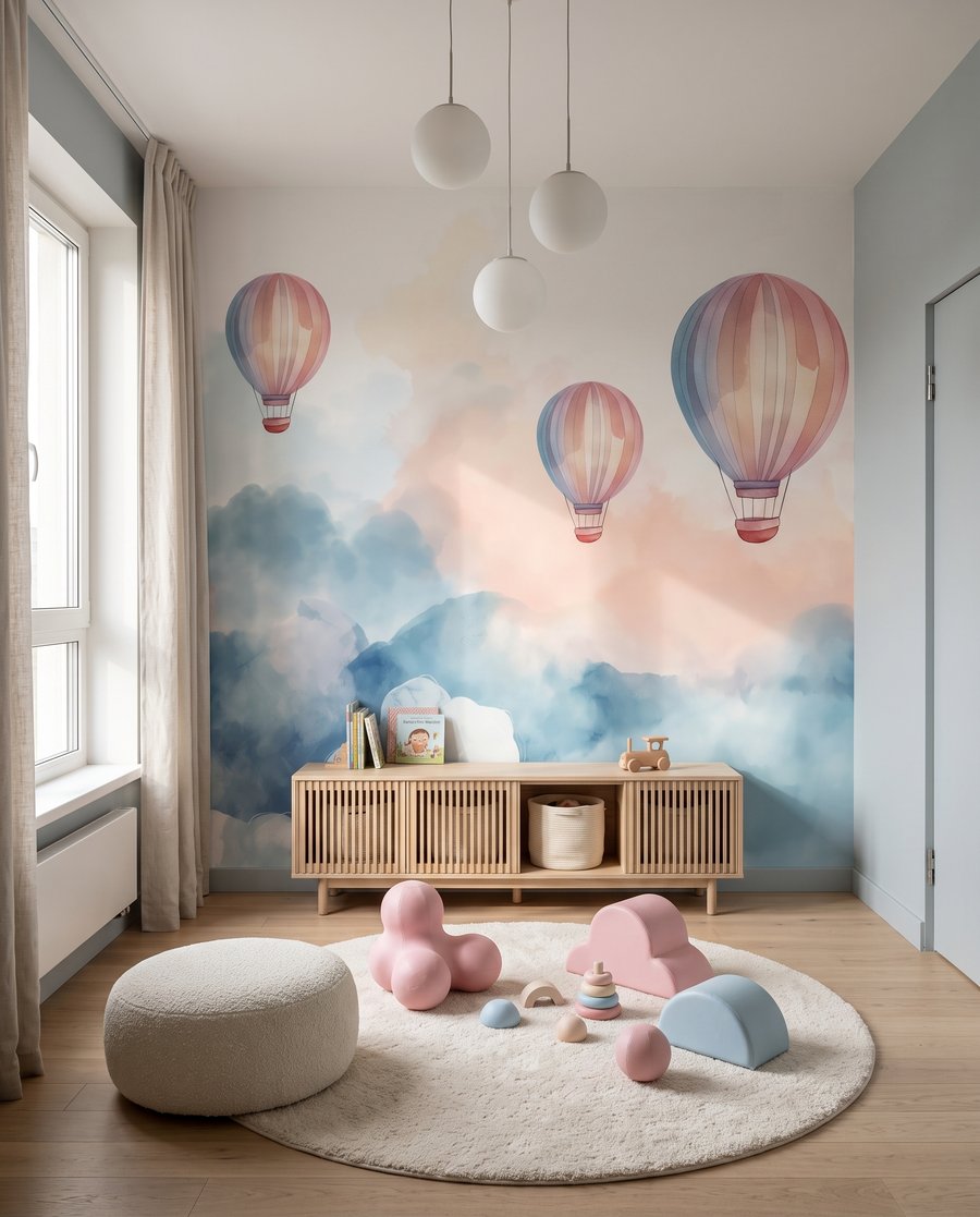 Tres globos sobre nubes — interior 3