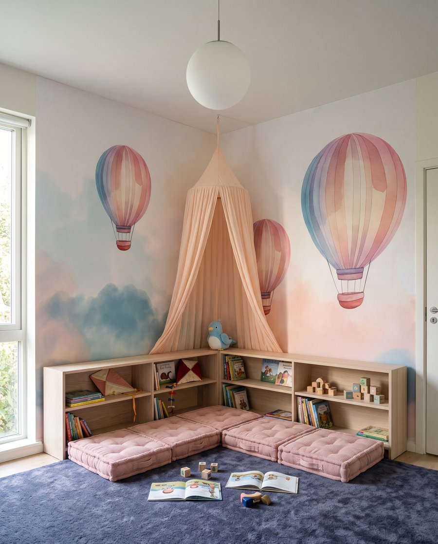 Tres globos sobre nubes — interior 4