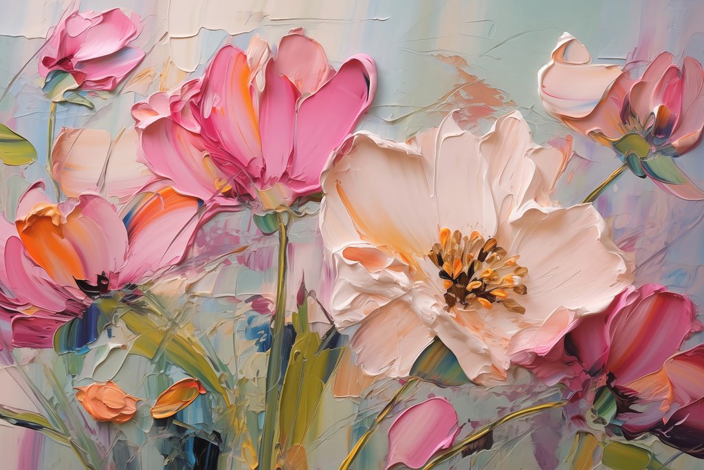 Flores rosas en trazos — diseño completo