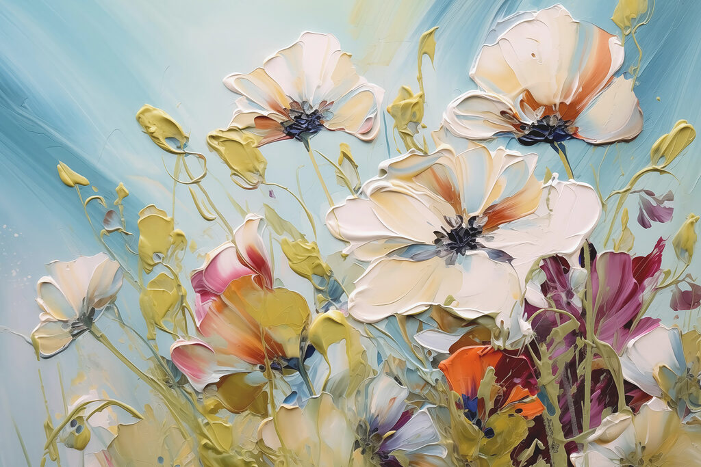 Flores blancas en azul — diseño completo