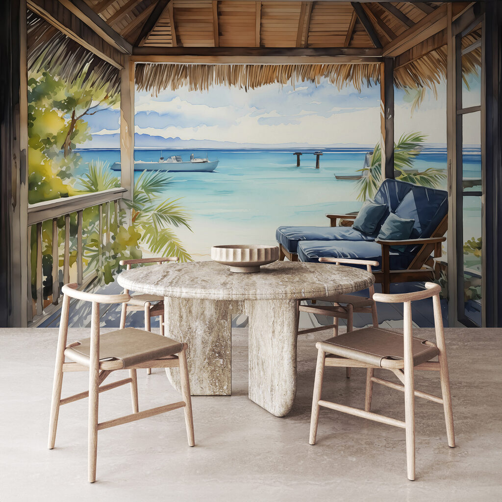Veranda sobre agua turquesa — interior 1