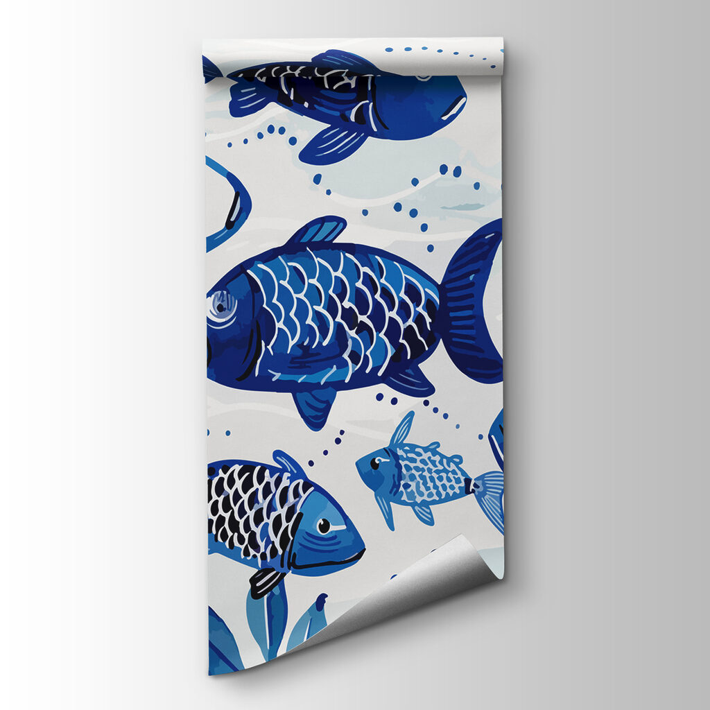 Peces azules entre hojas — vista del producto