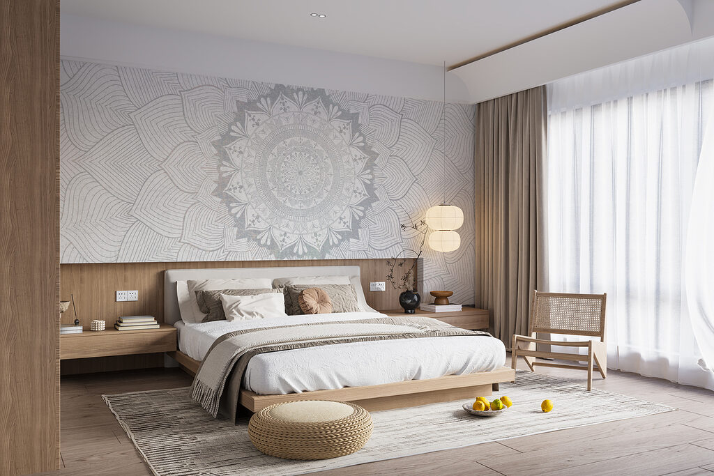 Mandala de trazo fino en un interior