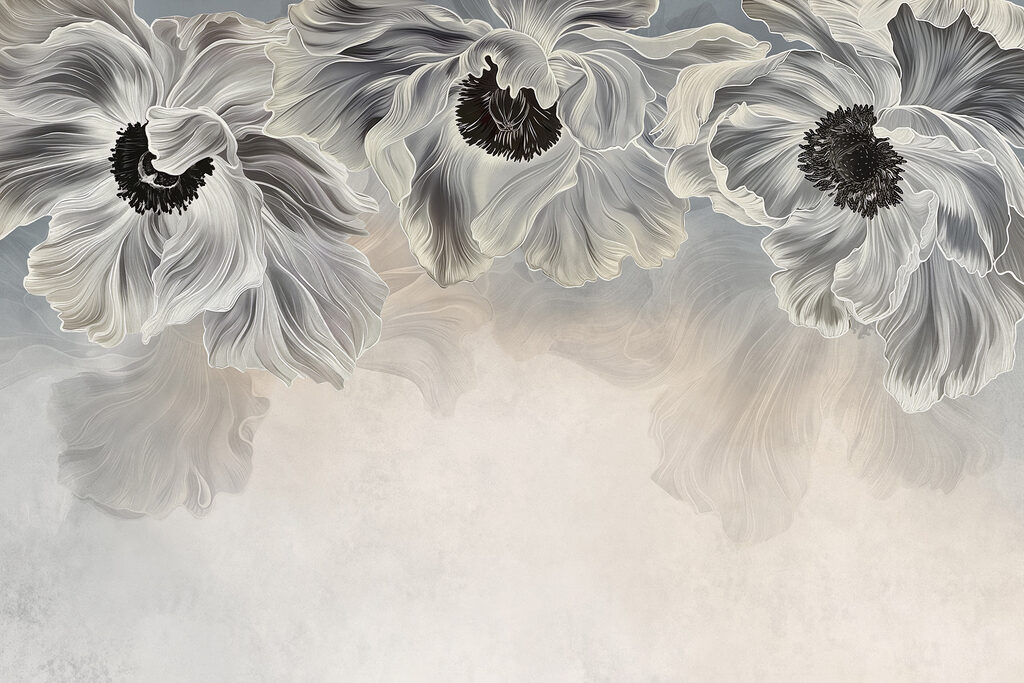 Flores grises desde arriba — diseño completo