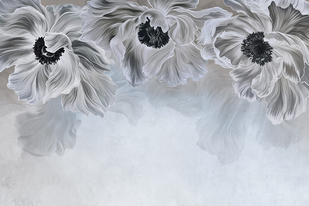 Flores grises desde arriba — diseño completo