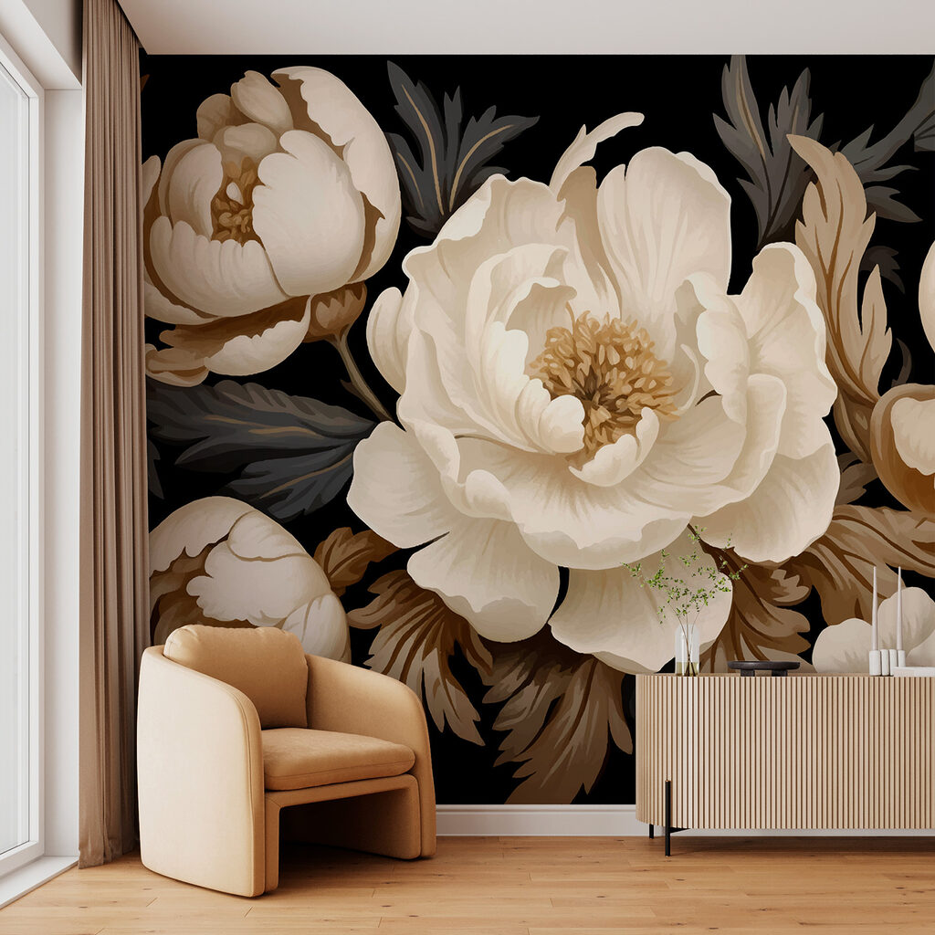 Peonías crema sobre negro — interior 1