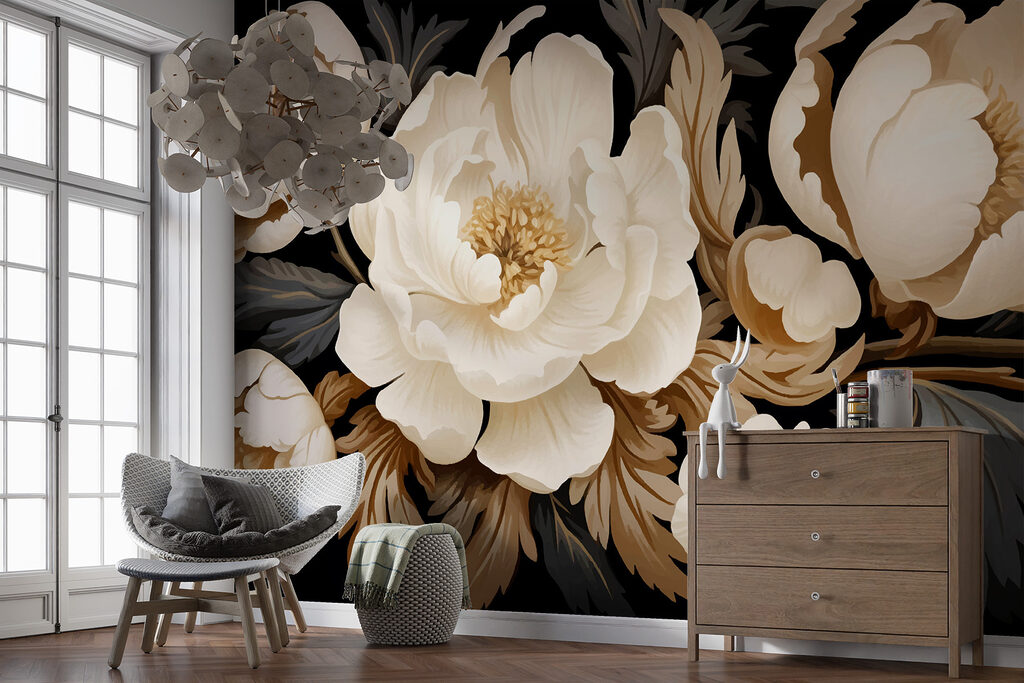 Peonías crema sobre negro — interior 2