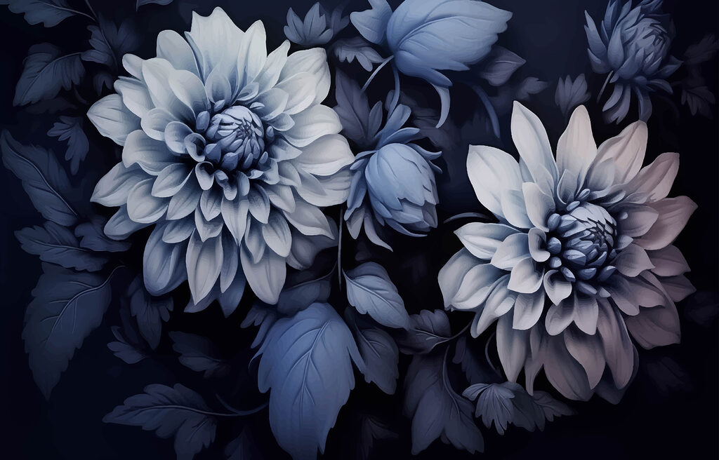 Dalias azules nocturnas — diseño completo