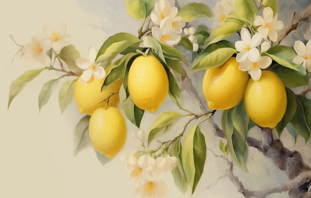 Limones con flores blancas — diseño completo