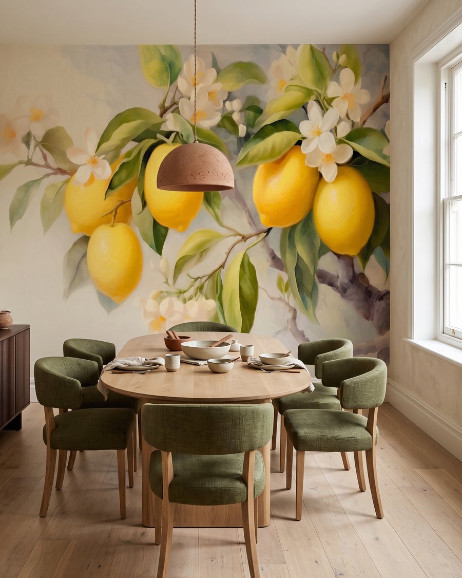 Limones con flores blancas en un interior