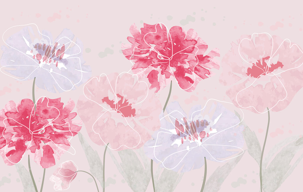 Flores rosas, contorno claro — diseño completo