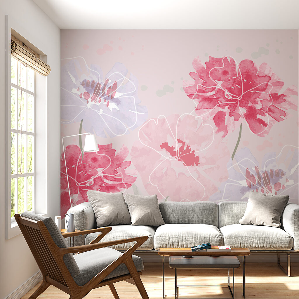 Flores rosas, contorno claro — interior 1