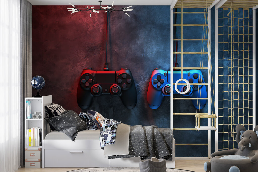 Mandos de videojuego en un interior