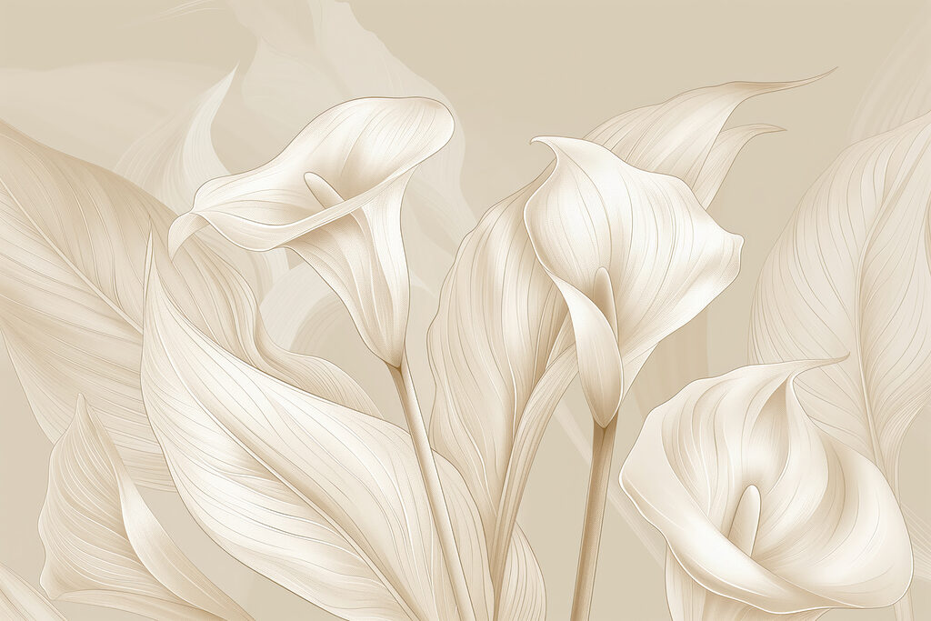 Cálices blancos entre hojas — diseño completo