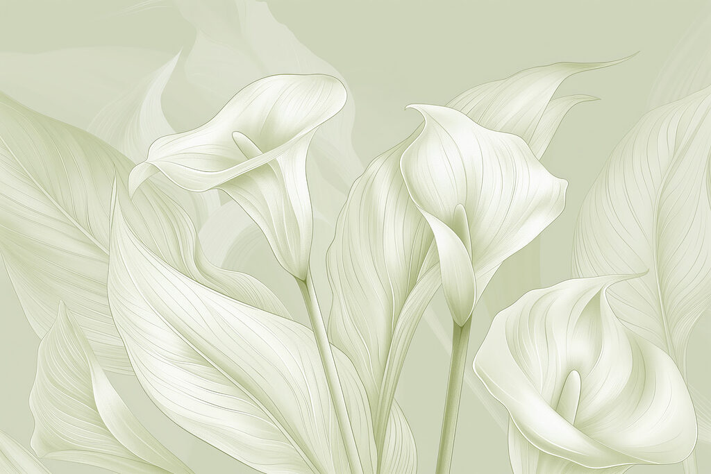 Cálices blancos entre hojas — diseño completo