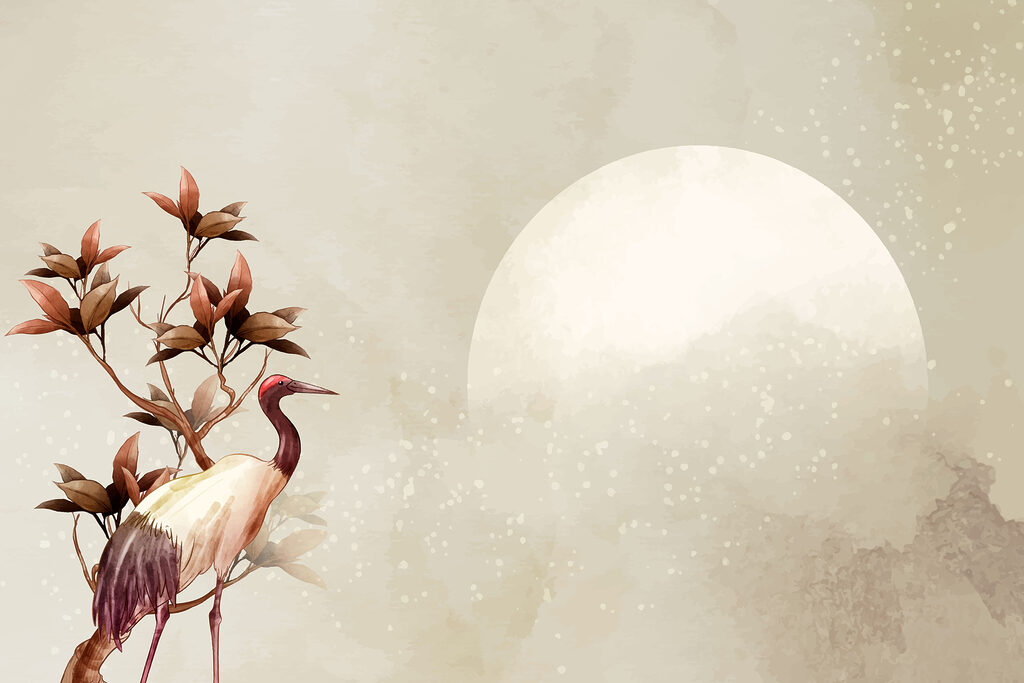 Grulla bajo la luna — diseño completo