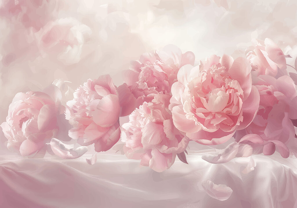 Peonías rosas sobre nubes — diseño completo
