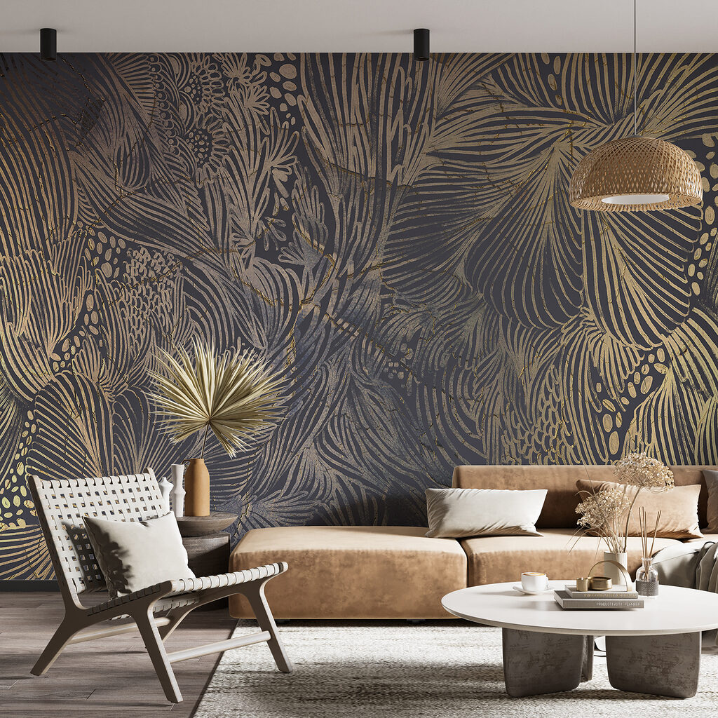 Hojas doradas sobre antracita — interior 1