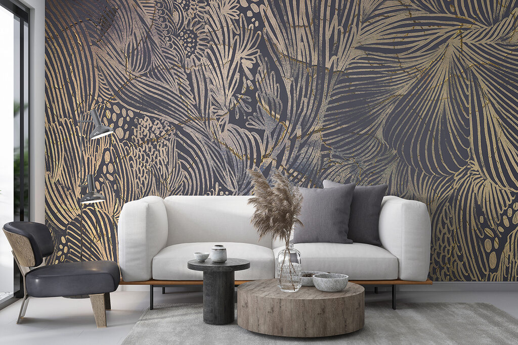Hojas doradas sobre antracita — interior 3