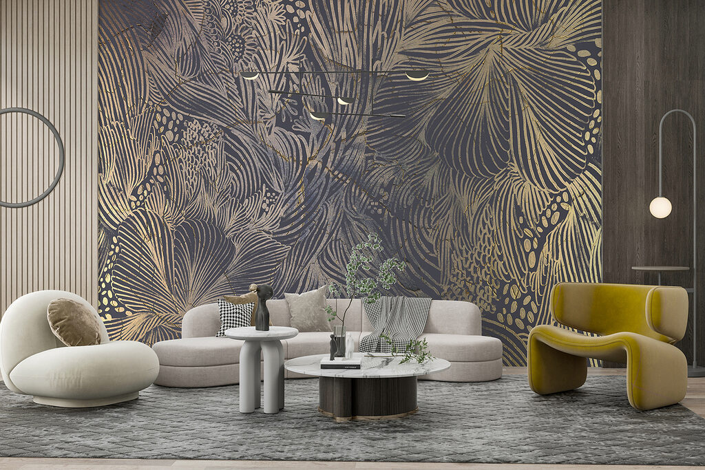 Hojas doradas sobre antracita — interior 5