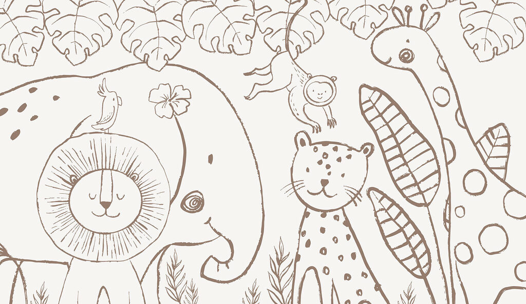 Animales en contornos finos — diseño completo