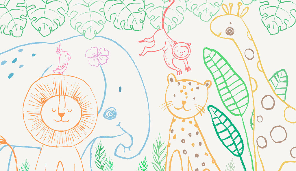 Animales en contornos finos — diseño completo