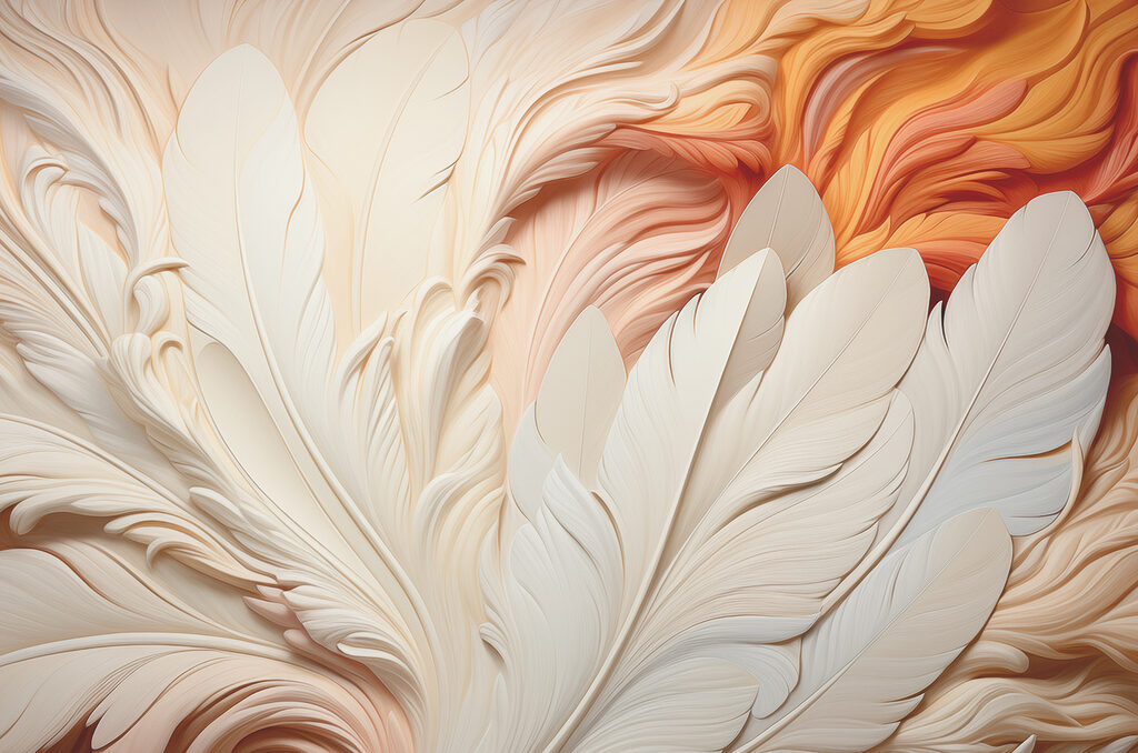 Plumas crema y naranja — diseño completo