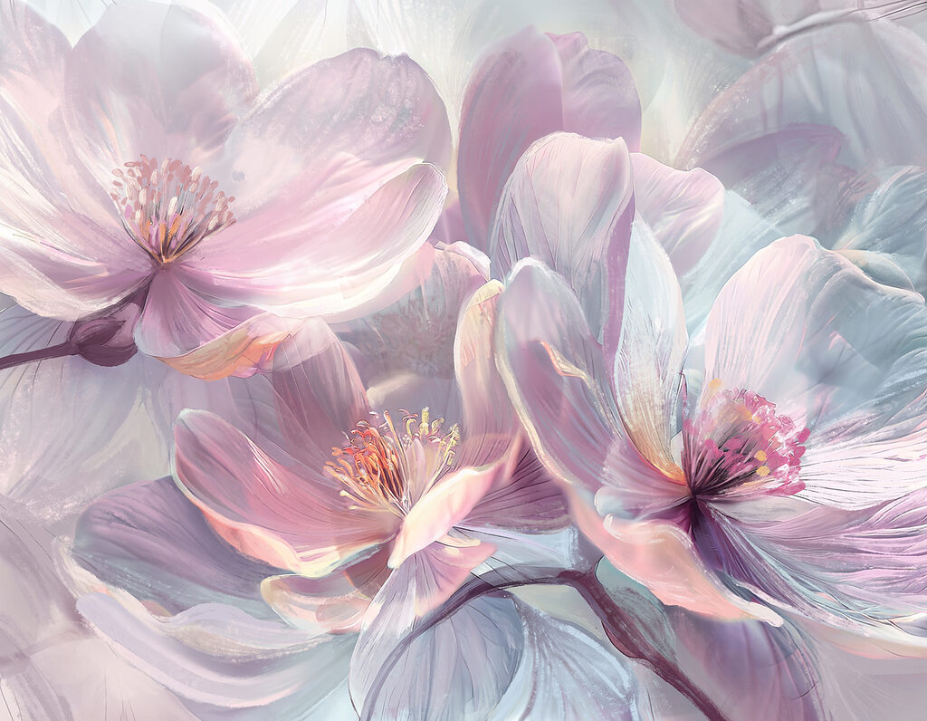Flores lilas brillantes — diseño completo