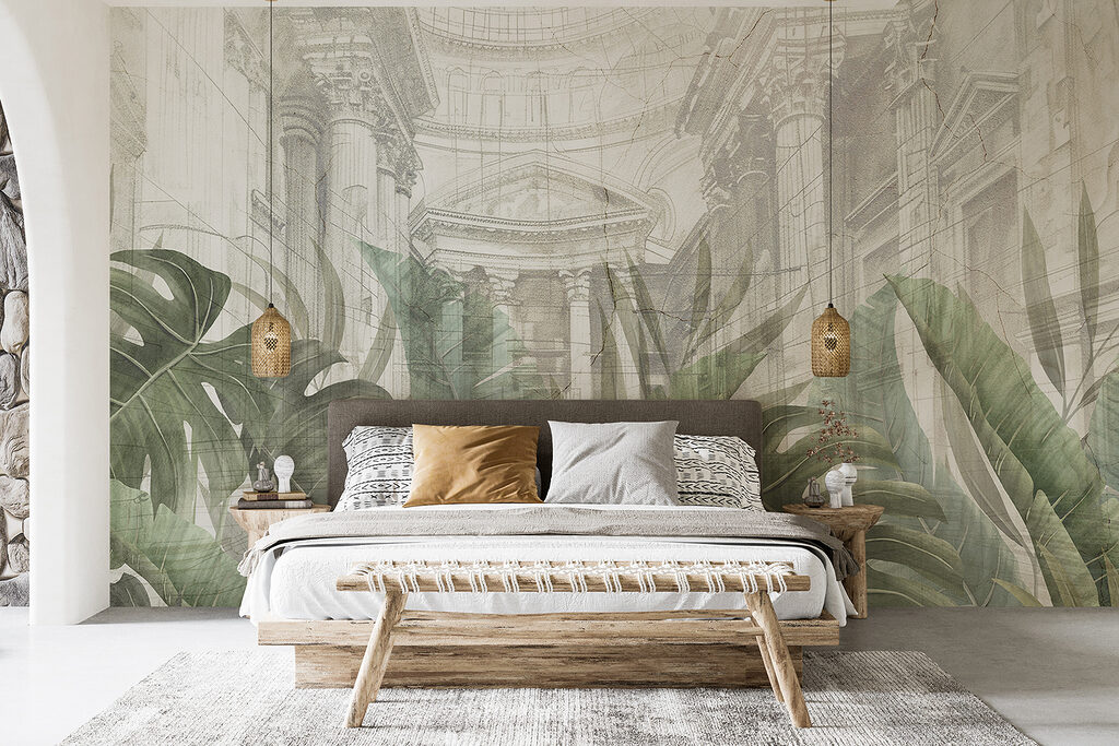 Hojas y arquitectura dibujada — interior 2