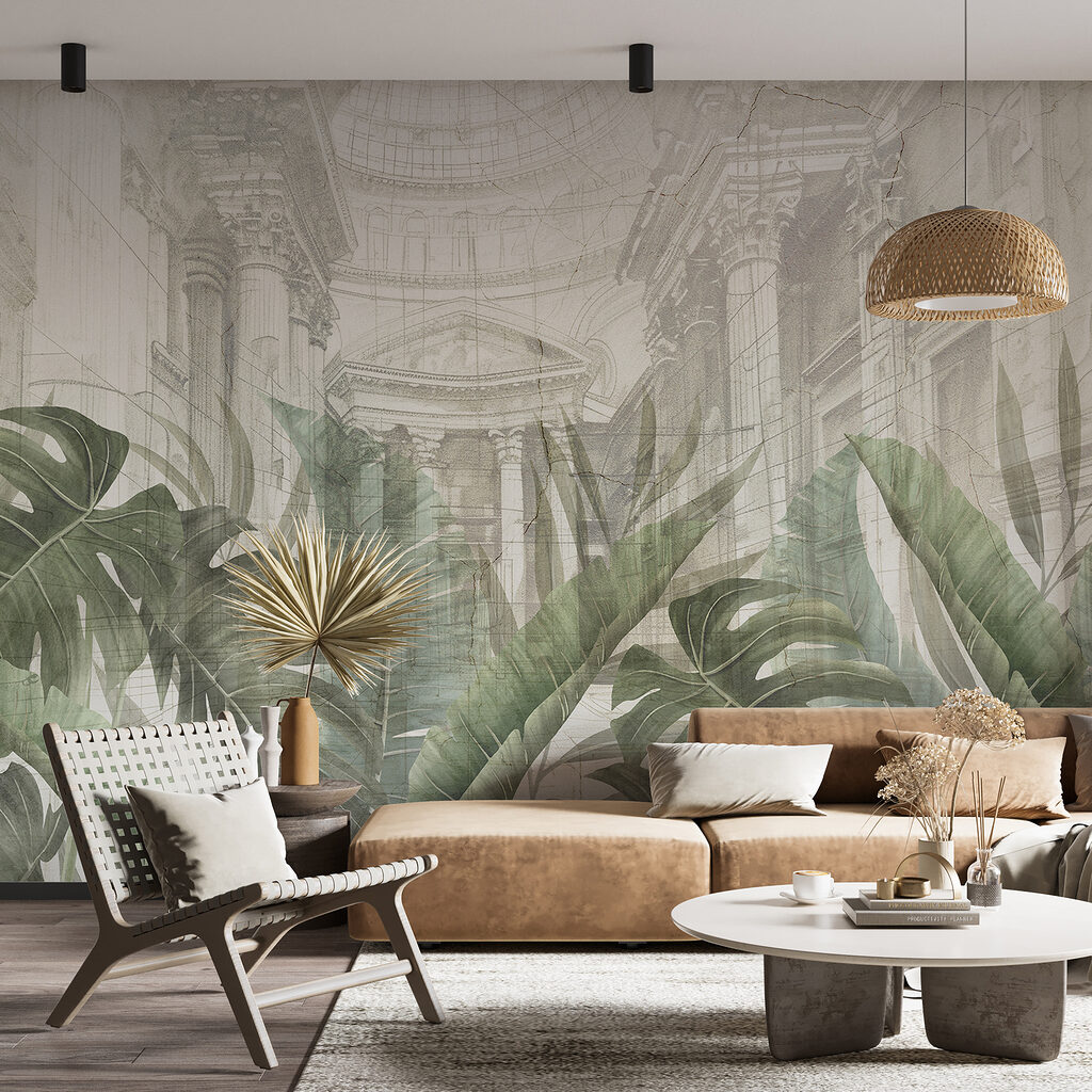 Hojas y arquitectura dibujada — interior 3