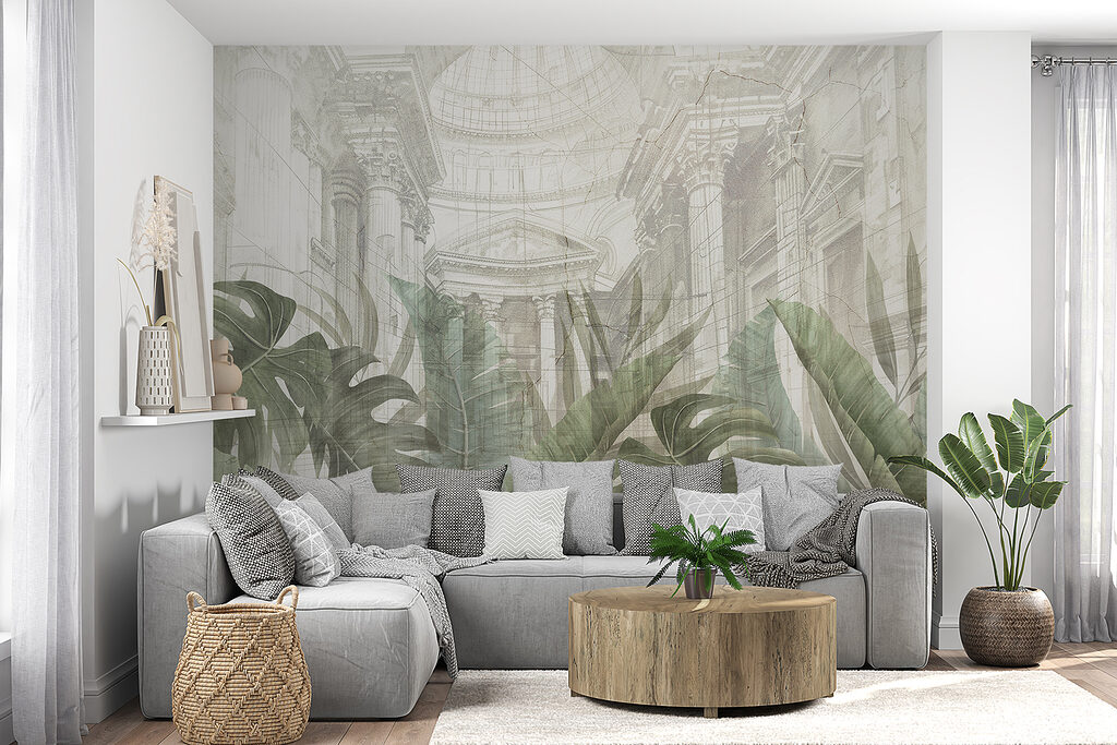 Hojas y arquitectura dibujada — interior 4