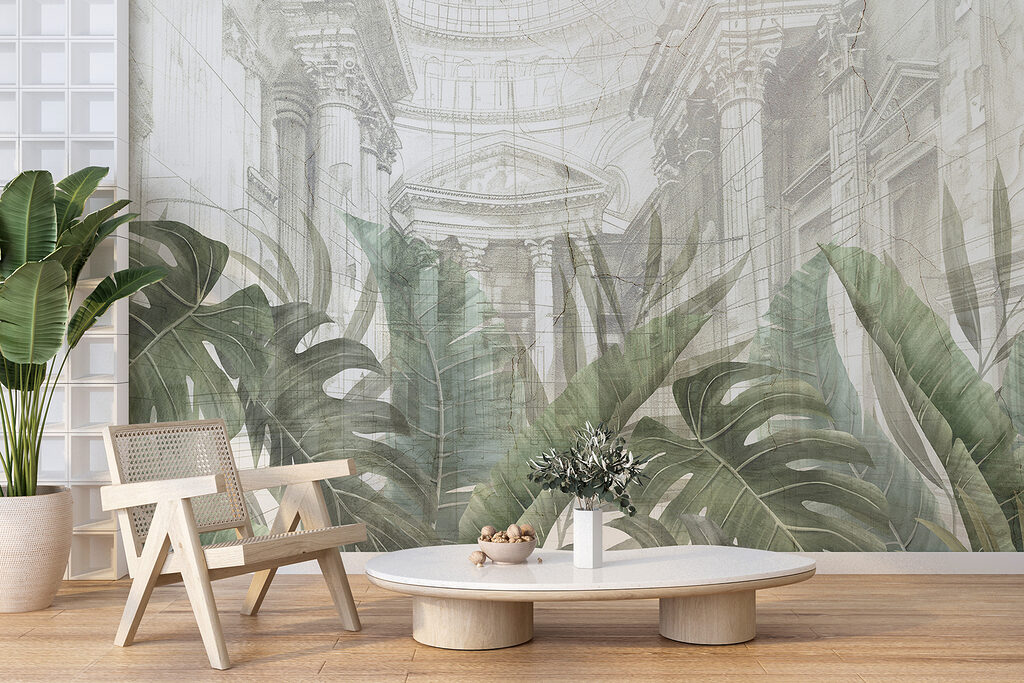 Hojas y arquitectura dibujada — interior 5