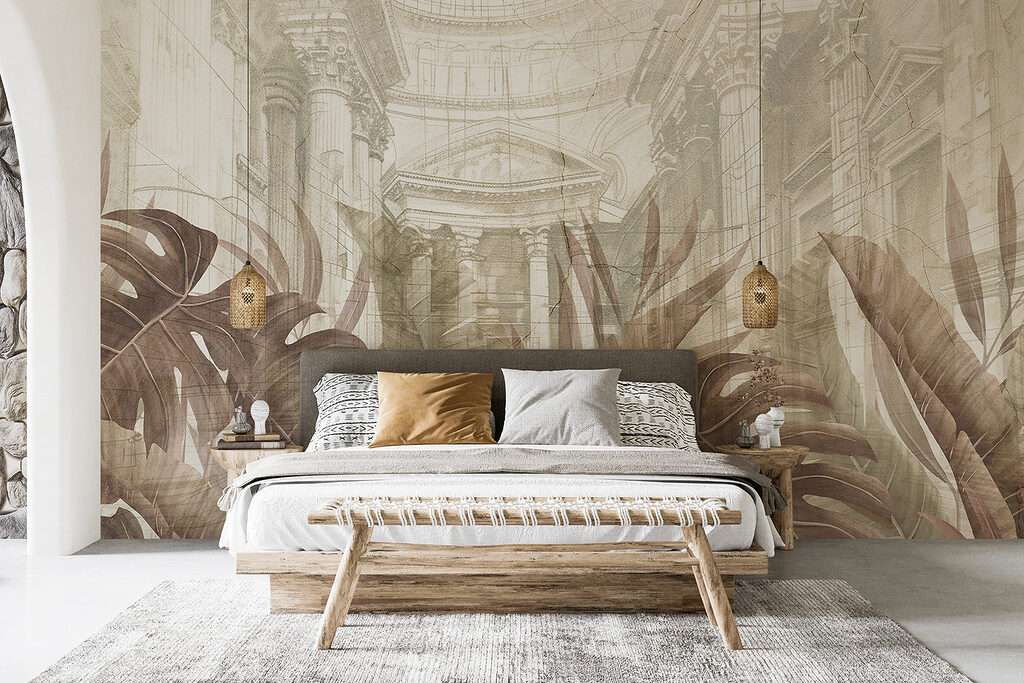 Hojas y arquitectura dibujada — interior 1