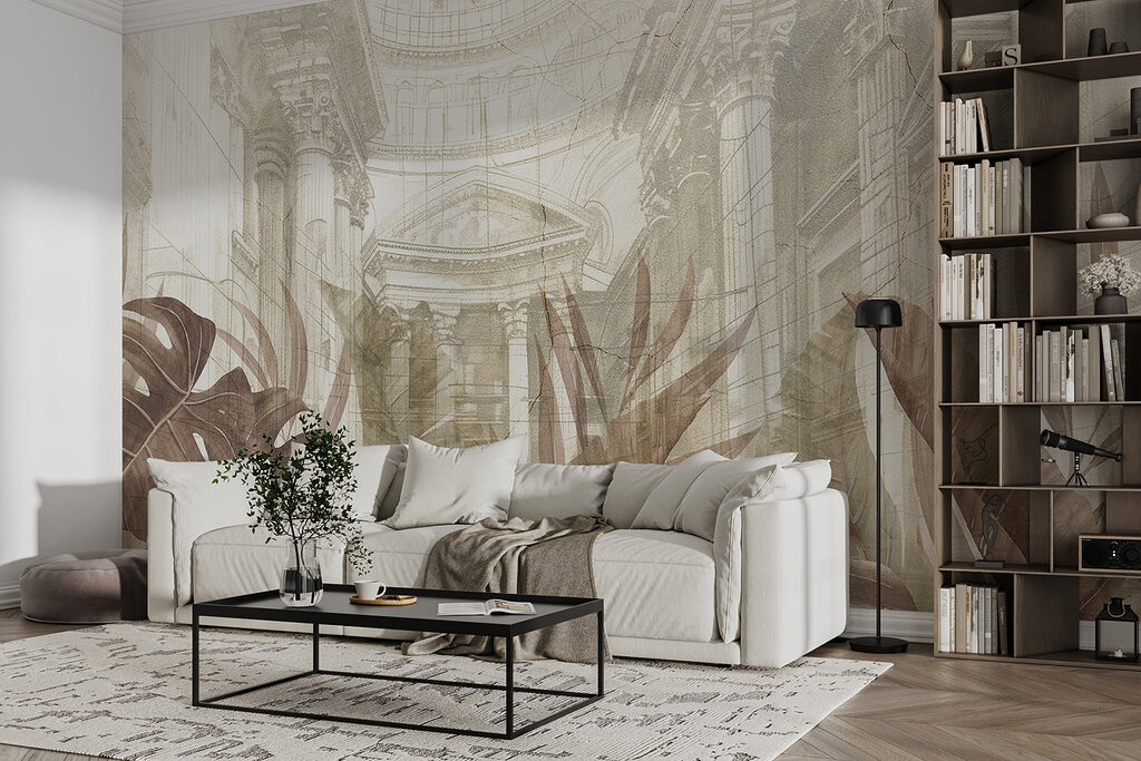 Hojas y arquitectura dibujada — interior 2