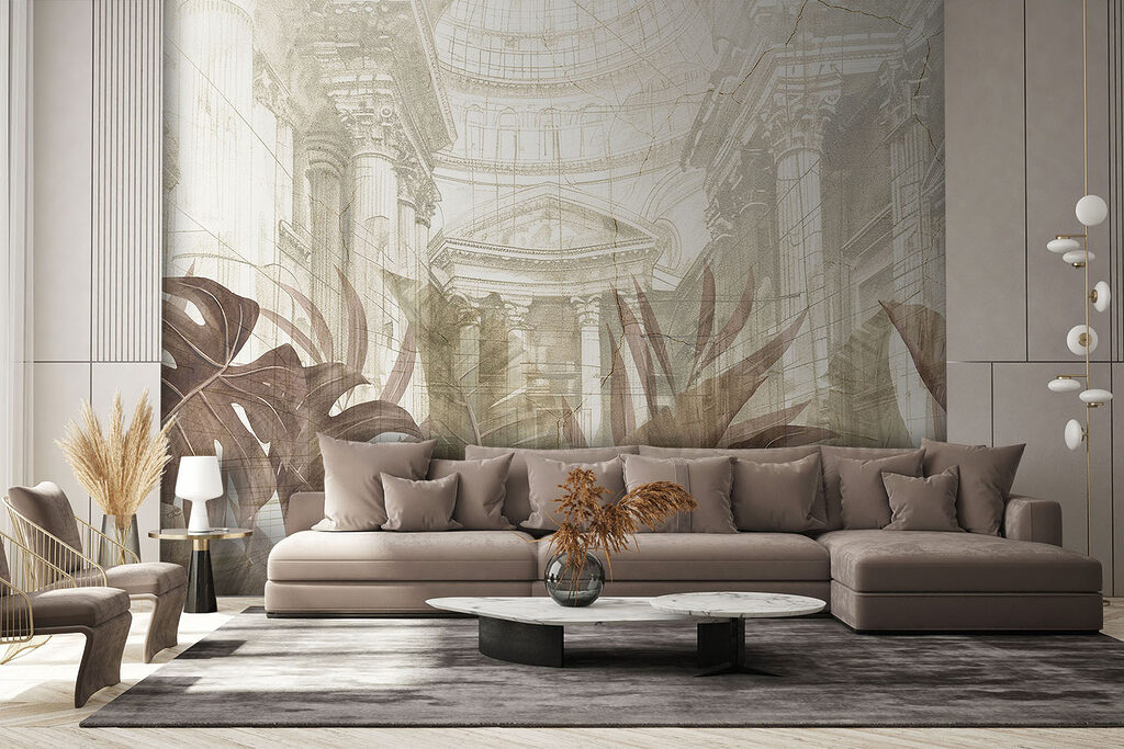 Hojas y arquitectura dibujada — interior 3