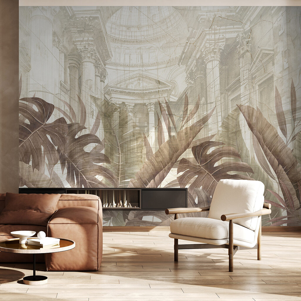Hojas y arquitectura dibujada — interior 4
