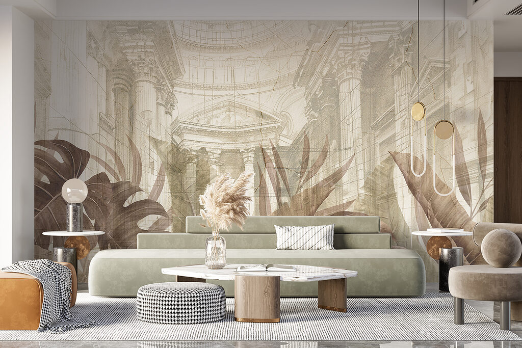 Hojas y arquitectura dibujada — interior 5