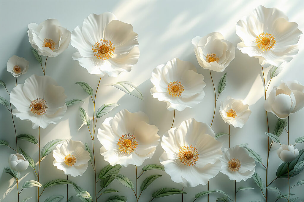 Luz sobre flores blancas — diseño completo